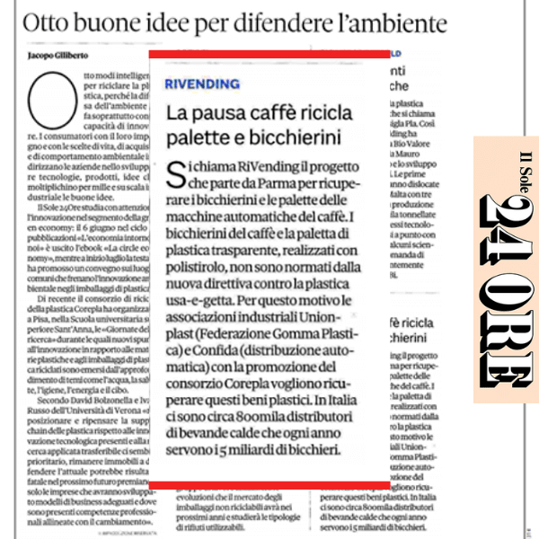 Il progetto RiVending per il riciclo del monouso scelto da Il Sole 24 Ore