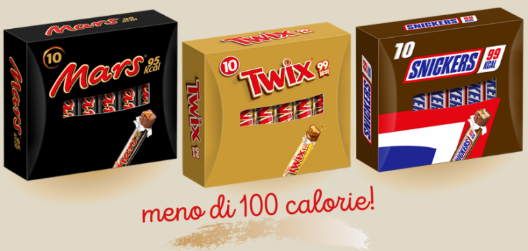 Arrivano Mars, Twix e Snickers  nel leggerissimo formato da meno di 100 calorie