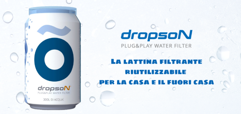 Dropson. La lattina col dispositivo filtrante che rende sicura l’acqua di rubinetto
