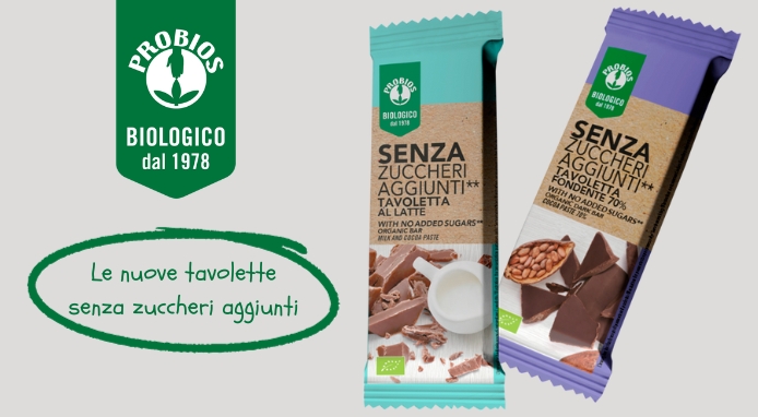 Probios: arriva la nuova tavoletta di cioccolato senza zuccheri aggiunti