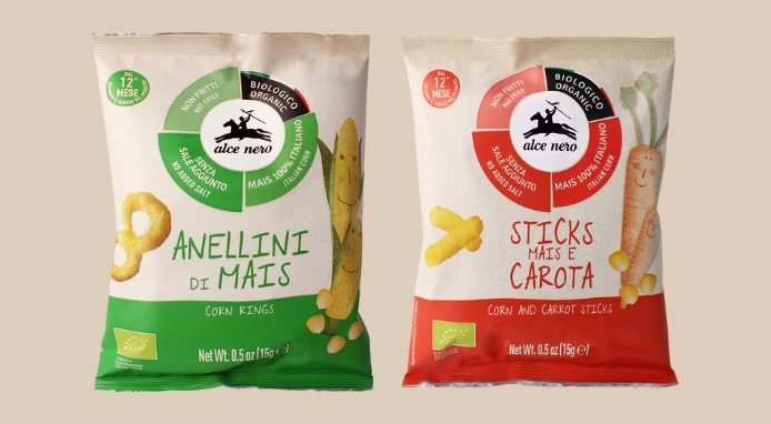 Alce Nero lancia gli Anellini di Mais Biologici e gli Sticks di Mais e Carota Biologici